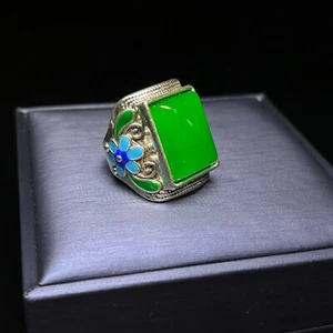 Certified Nature inlay ice green Burmese Jade Jadeite Amulet adjustable Rings - Picture 1 of 12