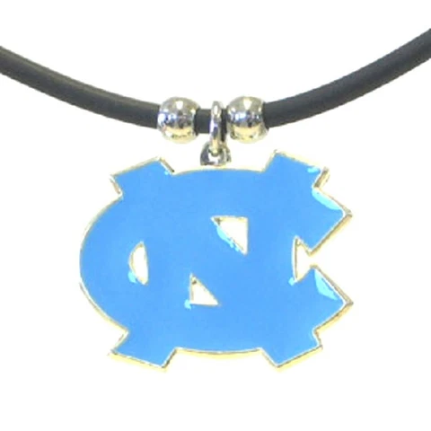 North Carolina Tarheels Necklace Black Rubber Cord Metal Pendant NCAA College Cover