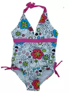 St Tropez Girls White Flower Heart Print Swimming Suit Swim Bathing Suit 1 PC 4 - Picture 1 of 1