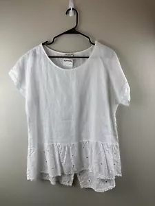 Terzo Millennio 100%Linen High/Low Embroidered Hem Tunic Top Italy White Sz M - Picture 1 of 9