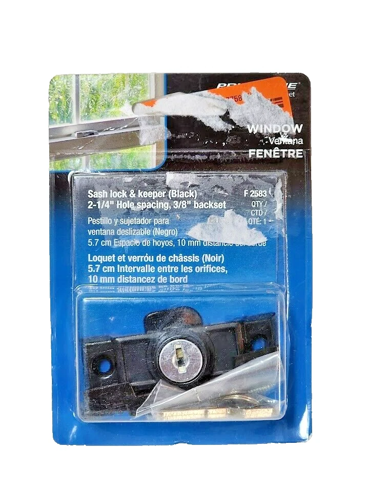Prime Line Window Sash Lock & Keeper F2583 2-1/4" Hole Spacing w Keys (Black) - Imagem 1 de 1