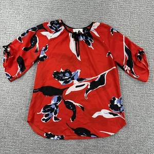 Yumi Kim Shirt Medium M Red Floral Print 3/4 Sleeve Blouse Relaxed Fit Womens - Picture 1 of 13
