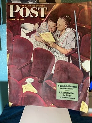 The Saturday Evening Post April 6, 1946 Norman Rockwell Theatre Cover Foto 1 de 4
