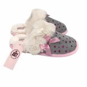 Juicy Couture Sonora Girls Slippers Grey Pink New in Box Small 4-5 Star Print - Picture 1 of 10