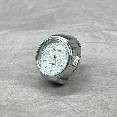 Anillo de reloj de cuarzo creativo aleación con carcasa dedo reloj ajustable para hombres joyería Foto 1 de 4