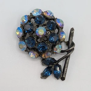 Broche prendedor flor pedrería AB azul y transparente tono plata envejecido 1,5 pulgadas - Imagen 1 de 16
