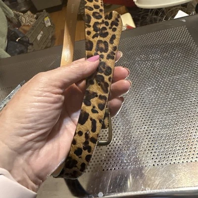 Cinto de luxo ajustável feminino Fossil D Link estampa de leopardo bezerro tamanho pequeno - Imagem 1 de 4