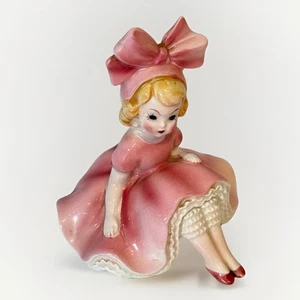 Ballerina vintage Lefton rosa grande fiocco ragazza H4038 - Foto 1 di 10
