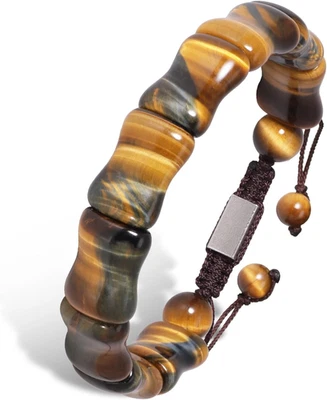 Pulsera Ojo de Tigre Hombre Protección Cristales Cuentas Pulsera para Hombre, Forma de Hueso  Foto 1 de 4