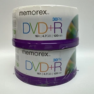 (2) Memorex DVD-R 30 Pack Recordable 16X 4.7GB 120 Min - 60 Total Disc - NEW - Picture 1 of 4