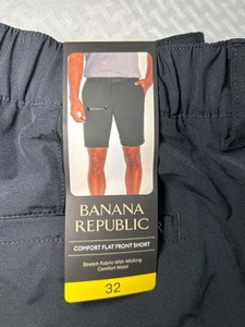 ¡Nuevo! Pantalones Cortos Banana Republic Para Hombres Cómodos Frente Plano Negros Talla 32 Nuevos con Etiquetas - Imagen 1 de 4