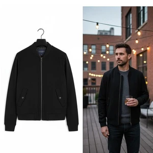 VINTAGE Banana Republic Black Wool Cashmere Bomber Jacket Men's L FA '01 MINT - Picture 1 of 10