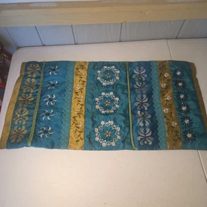 Two Pier 1 Beaded Blue Embroidered Sequined Boho Rectangle Throw Pillow Cases  - Picture 1 of 17
