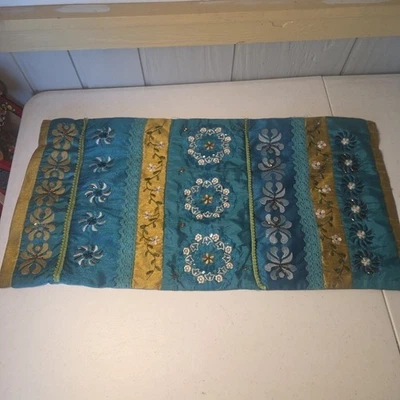 Two Pier 1 Beaded Blue Embroidered Sequined Boho Rectangle Throw Pillow Cases  - Image 1 of 4