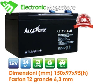 Batteria Ermetica Ricaricabile al Piombo 12V Volt 14Ah per bici elettriche - Foto 1 di 1