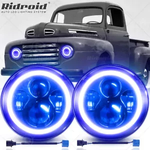 For Ford F1 1948-1952 Halo 7" Inch Round LED Headlight Angel Eye DRL Turn Lights - Picture 1 of 22