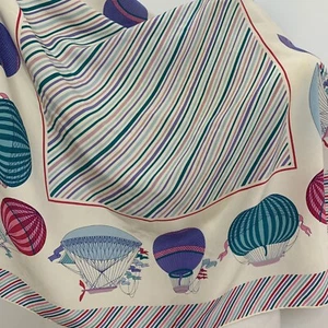 Lasserre 100% Silk Scarf 35x34 Balloon & Stripe Print Multicolor Square #A57 - Picture 1 of 3