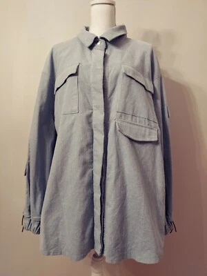 全新带标签 Missguided Kehlani 超大灯芯绒淡蓝色衬衫夹克女式 8 码 — 第 1/4 张图片