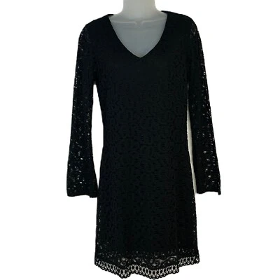 Laundry by Shelli Segal Women Lace Midi Dress Sz 4 Sheer Flare Sleeve V-Neck Zip - Image 1 of 4