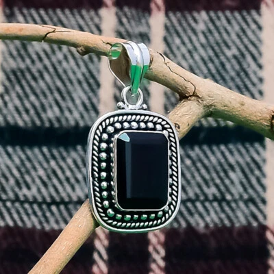 Elegante Ónice Negro Piedra Preciosa 925 Plata de Ley Handmade Colgante 5.8cm - Imagen 1 de 3