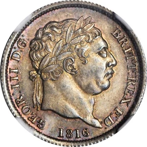 ENGLAND GEORGE III 1816 1 SHILLING SILVER COIN, UNCIRCULATED CERTIFIED NGC MS65 - Picture 1 of 6