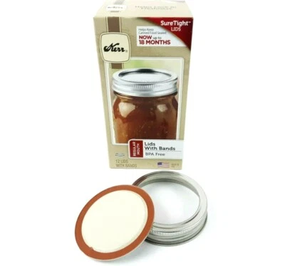 Kerr BOCA REGULAR Albañil Lata 12 Tapas Total Tarro con Bandas Anillos Hecho por BALL Foto 1 de 4