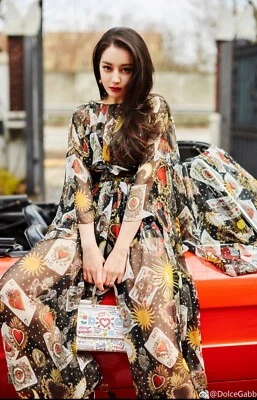 *DOLCE & GABBANA* Pasarela S/S 2018 Tarjetas de Juego Seda Gasa Mono Nuevo con Etiquetas It 36 Foto 1 de 4