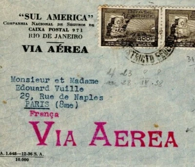 BRAZIL AIR MAIL Cover Rio Superb *Franca VIA AEREA* 1938 FRANCE Paris MA1173 - Image 1 of 4