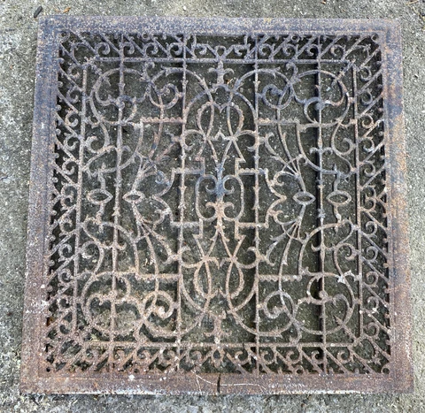 Antique Victorian Architectural Salvage Cast Iron Grate Large 29.5" Sq Fireplace Cover