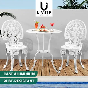 Livsip Outdoor Bistro Setting Cast Aluminium Table and Chair 3PCS Patio Set - Picture 1 of 11