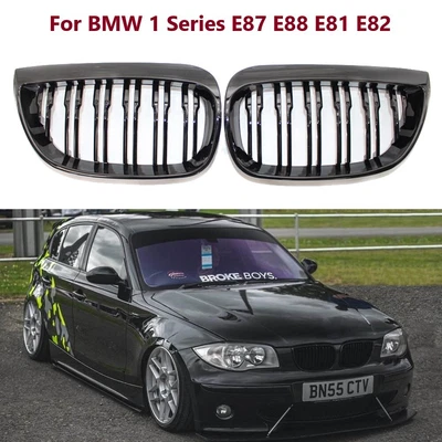 GLOSS BLACK DOUBLE SLAT FRONT RACING GRILLE FOR BMW E81 E87 E88 1 Series 04-07 Foto 1 de 4