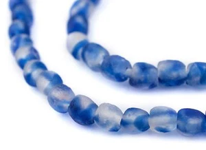 Cobalt Blue Swirl Recycled Glass Beads 7mm Ghana African Sea Glass Round - Picture 1 of 2