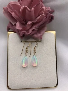 Aurora Opal Earrings Briolette Florescent Multi Color Aqua Green Pink - GLASS - Picture 1 of 10