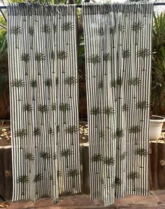 Palmera Verde Cortina Algodón Estampado Bloque Cortinas Paneles Set - Imagen 1 de 6