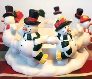 Vintage Partylite Frolicking Frosty's Christmas 4" Candle Holder Dancing Snowmen - Picture 1 of 13