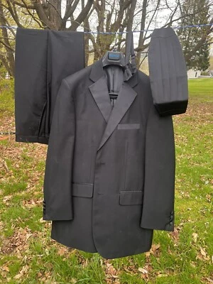 FERRECCI MEN'S  BLACK  4 PIECE TUXEDO SUIT SET w/ Sateen Lapel & Trim - Image 1 of 4