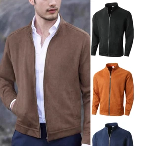 Men's Faux Suede Jacket Casual Stand collar Coat Autumn Winter Workwear Jackets - Picture 1 of 22