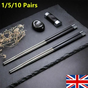 1-10 Pairs Reusable Chopsticks Metal Korean Chinese Stainless Steel Chop Sticks - Picture 1 of 15