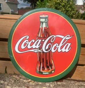 Vintage Coca Cola Sign Round Tin Metal Soda Pop Bottle Cap Advertising - Picture 1 of 3