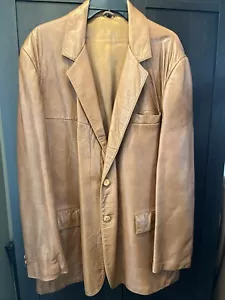 Blazer uomo 0303A vintage clipper nebbia pelle marrone taglia 48 lungo - Foto 1 di 11