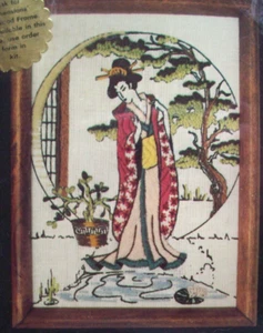 Oriental pond Geisha girl wool crewel embroidery kit - Imagen 1 de 4