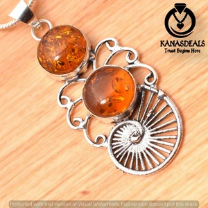 Baltic Amber 925 Sterling Silver Plated 2.5in Chain Pendant CP-26458