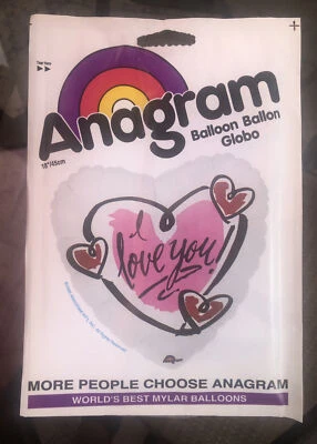 Anagram ~ 我爱你! ~ 心形聚酯薄膜气球 18 英寸复古 1996 年美国制造 — 第 1/4 张图片