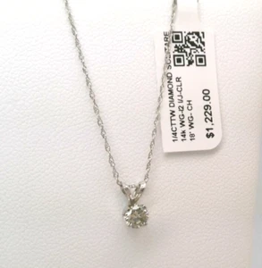 $1300 REAL GENUINE Diamond SOLITAIRE PENDANT NECKLACE 14k WHITE Gold SOLID! 18' - Picture 1 of 7