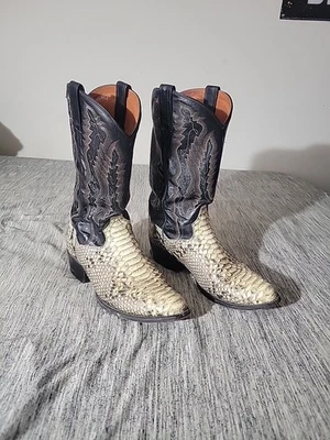 Botas de Vaquero Dan Post Exóticas Pitón Para Hombres 9.5 Negro Blanco Piel de Serpiente Occidental Foto 1 de 4