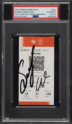 Boleto firmado por Coco Gauff Aryna Sabalenka 2025 Abierto de Francia PSA/ADN AUTO Foto 1 de 3
