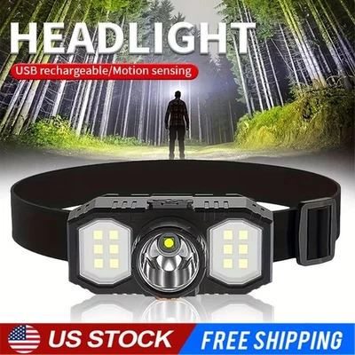 XPE+COB LED Powerful Headlamp USB Rechargeable Camping Head Light Adjustable  - Image 1 of 4