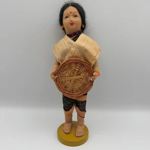 Vintage Folk Art Doll Woman Holding Basket Ethnic Traditional Outfit - Picture 1 of 6