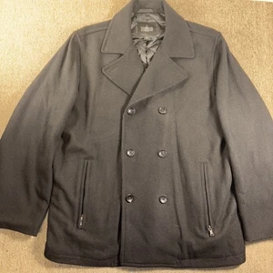 Towne London Fog Men’s Pea Coat Black XL Lined Wool - Picture 1 of 12
