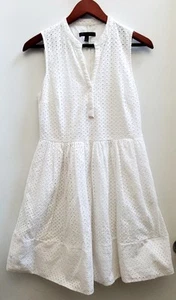 Vestido Banana Republic 4 Algodón Blanco Ojales Cuello en V Botón Completamente Forrado Sin Mangas - Imagen 1 de 8